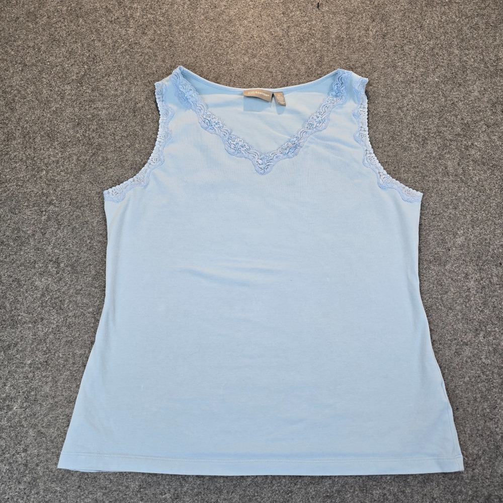Croft & Barrow Tank Top Womens XL Light Blue Stretch Lace Trim Casual V Neck